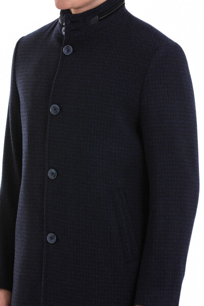 Lacivert Slim Fit Hakim Yaka Yünlü Kaşe Palto - 5