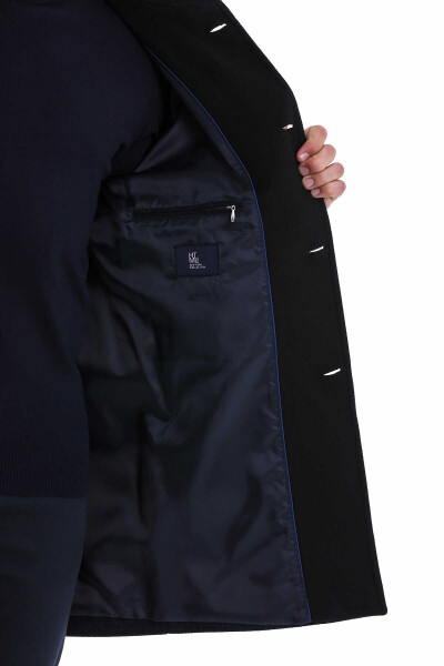 Lacivert Slim Fit Hakim Yaka Yünlü Kaşe Palto - 6