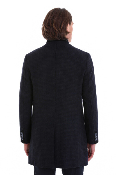 Lacivert Slim Fit Hakim Yaka Yünlü Kaşe Palto - 7