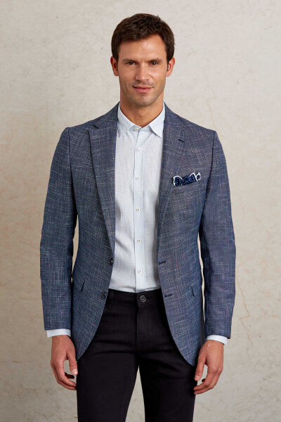 Lacivert Slim Fit Desenli Mono Yaka Casual Ceket - 3