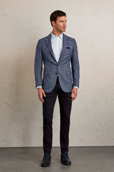 Lacivert Slim Fit Desenli Mono Yaka Casual Ceket - 7