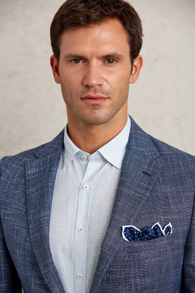 Lacivert Slim Fit Desenli Mono Yaka Casual Ceket - 9