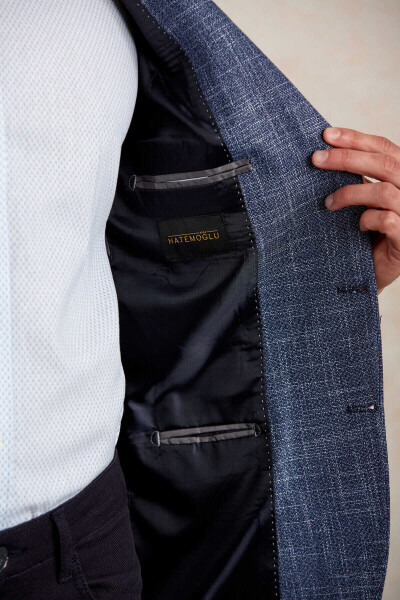 Lacivert Slim Fit Desenli Mono Yaka Casual Ceket - 10