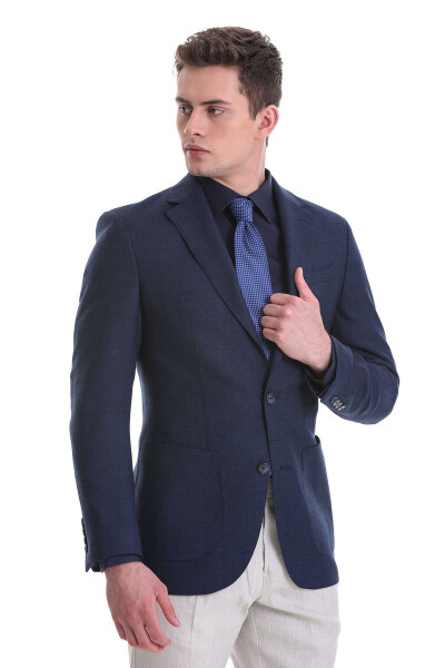 Lacivert Slim Fit Mono Yaka Klasik Ceket - 2