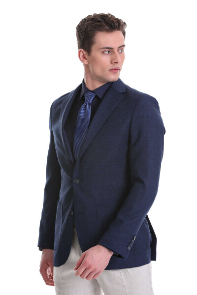 Lacivert Slim Fit Mono Yaka Klasik Ceket - 3