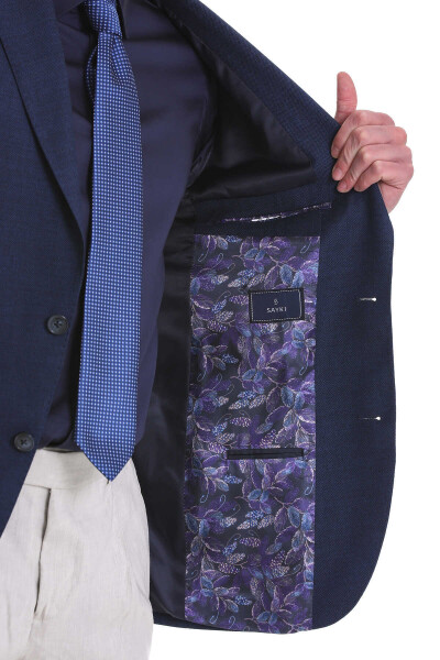 Lacivert Slim Fit Mono Yaka Klasik Ceket - 6