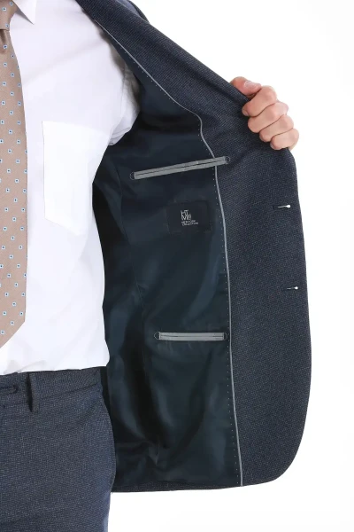 Lacivert Slim Fit Mono Yaka Klasik Takım Elbise - 7