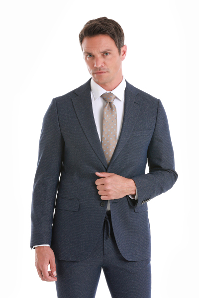 Lacivert Slim Fit Mono Yaka Klasik Takım Elbise - 9