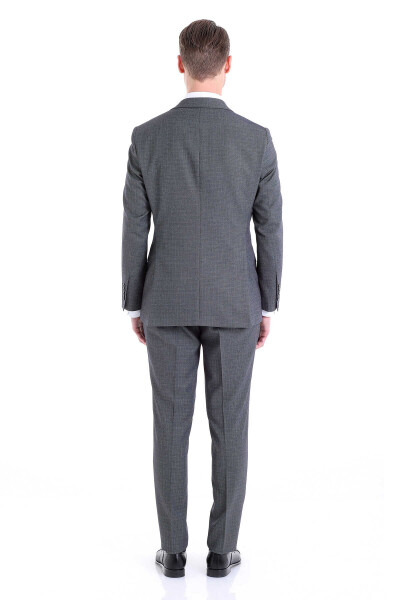 Gri Slim Fit Desenli Sivri Yaka Klasik Takım Elbise - 7