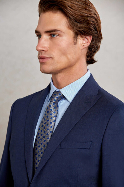 Lacivert Slim Fit Desenli Sivri Yaka Klasik Takım Elbise - 3