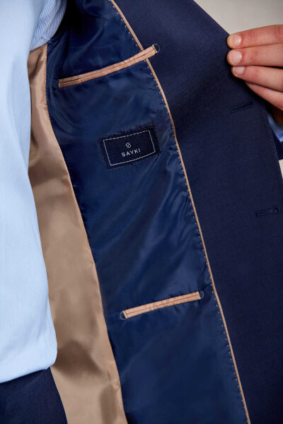 Lacivert Slim Fit Desenli Sivri Yaka Klasik Takım Elbise - 6