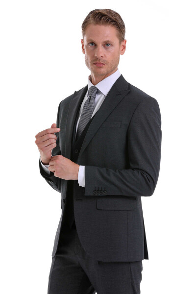 Lacivert Slim Fit Desenli Sivri Yaka Klasik Takım Elbise - 2