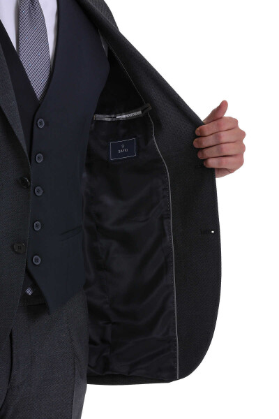 Lacivert Slim Fit Desenli Sivri Yaka Klasik Takım Elbise - 6