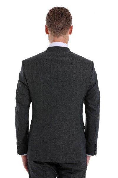 Lacivert Slim Fit Desenli Sivri Yaka Klasik Takım Elbise - 7