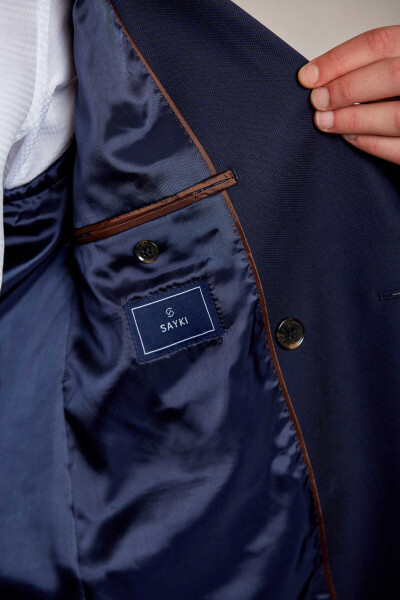 Lacivert Slim Fit Desenli Sivri Yaka Klasik Takım Elbise - 9