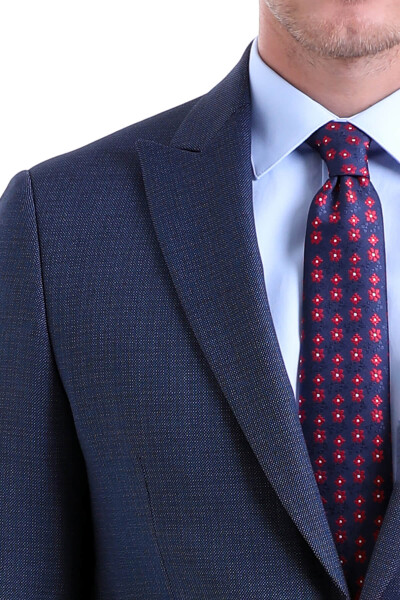 Lacivert Slim Fit Desenli Sivri Yaka Klasik Takım Elbise - 7