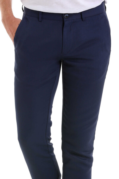 Lacivert Slim Fit Desenli Yandan Cep Kanvas Pantolon - 5