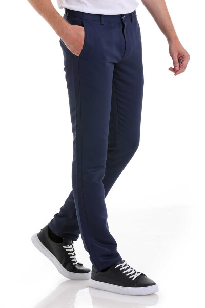 Lacivert Slim Fit Desenli Yandan Cep Kanvas Pantolon - 3