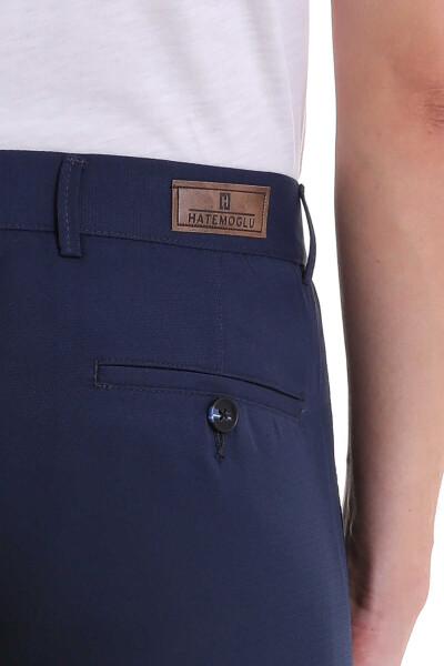 Lacivert Slim Fit Desenli Yandan Cep Kanvas Pantolon - 6