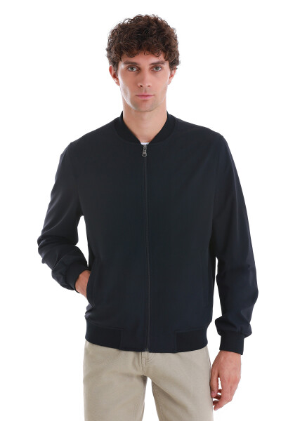 Lacivert Slim Fit Düz Baharlık Bomber Mont - 3