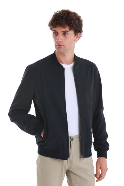 Lacivert Slim Fit Düz Baharlık Bomber Mont - 5
