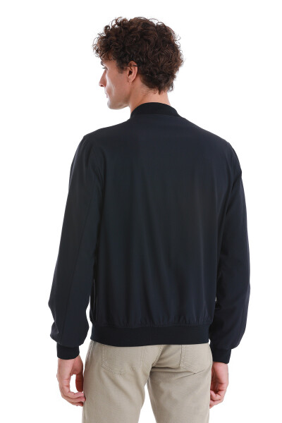 Lacivert Slim Fit Düz Baharlık Bomber Mont - 8