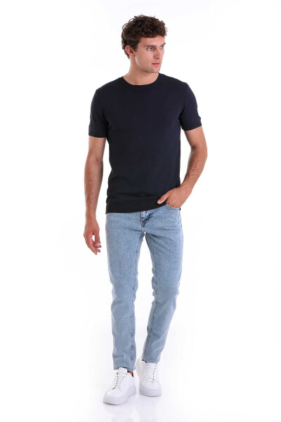 Lacivert Slim Fit Bisiklet Yaka Rayon Tişört - 2