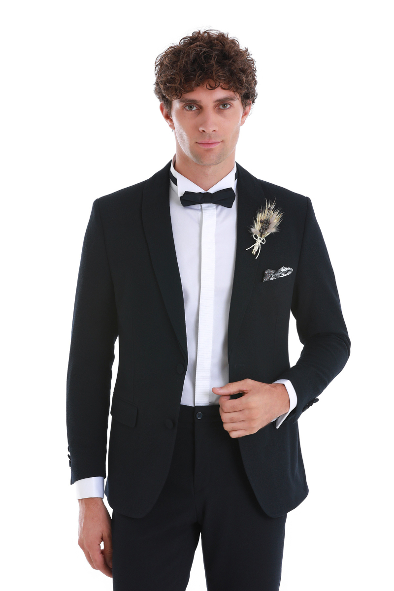 Lacivert Slim Fit Çıkma Şal Yaka Damatlık Smokin - Hatem Saykı (1)