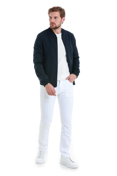 Lacivert Slim Fit Dik Yaka Basic Mevsimlik Mont - 2