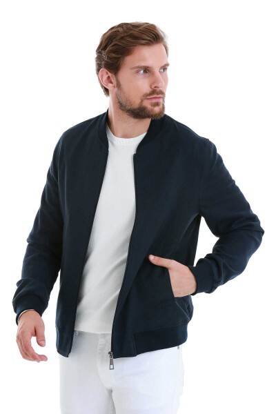 Lacivert Slim Fit Dik Yaka Basic Mevsimlik Mont - 3