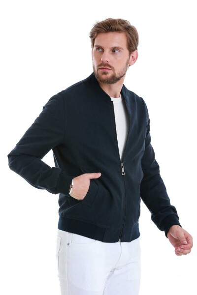 Lacivert Slim Fit Dik Yaka Basic Mevsimlik Mont - 4