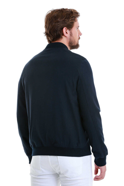 Lacivert Slim Fit Dik Yaka Basic Mevsimlik Mont - 6