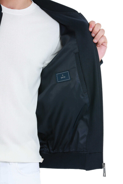 Lacivert Slim Fit Dik Yaka Basic Mevsimlik Mont - 7