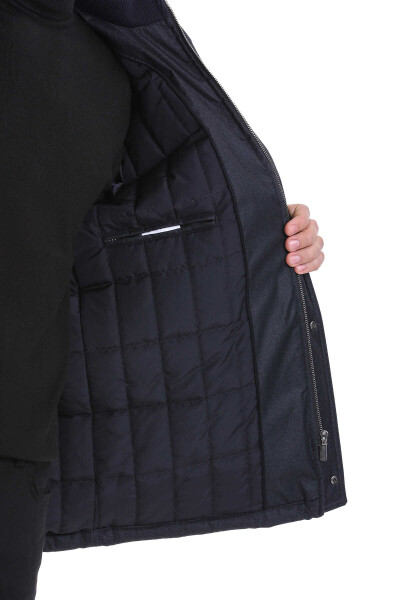 Lacivert Slim Fit Hakim Yaka Kürklü Kapüşonlu Kaban - 6