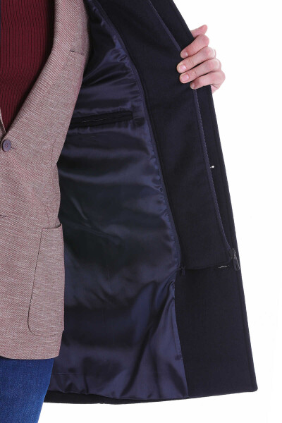 Lacivert Slim Fit Hakim Yaka İçlikli Yün Palto - 10