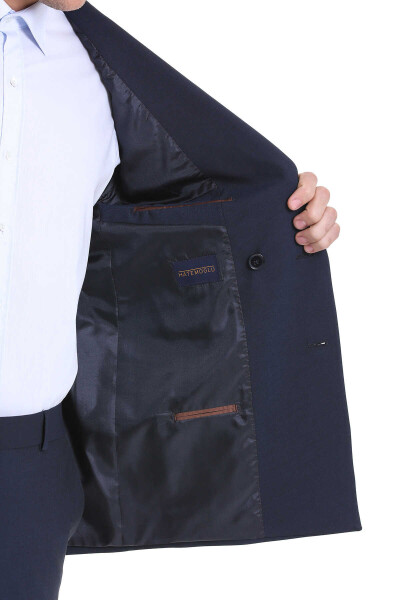 Lacivert Slim Fit Kruvaze Klasik Takım Elbise - 7