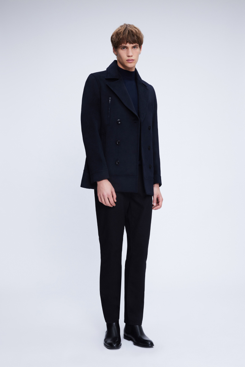 Lacivert Slim Fit Düz Kruvaze Yünlü Kaşe Kaban - Hatemoğlu (1)