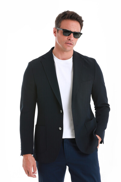 Lacivert Slim Fit Mono Yaka Casual Ceket - 3