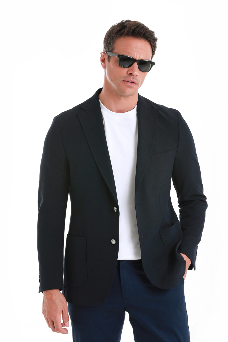 Lacivert Slim Fit Mono Yaka Casual Ceket - HTML (1)