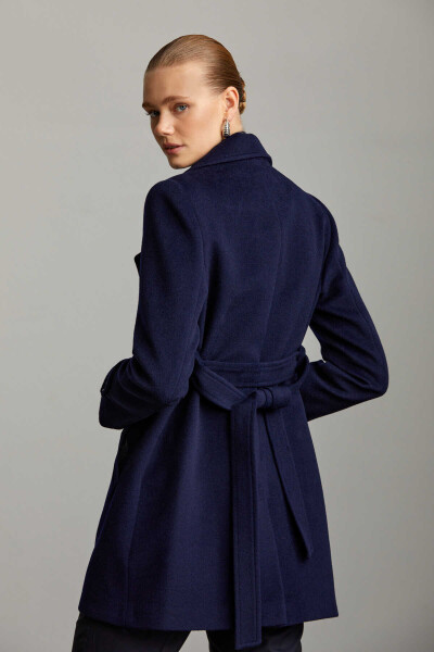 Saykı Woman Lacivert Kruvaze Yünlü Kaşe Manto - 4