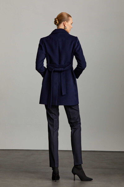 Saykı Woman Lacivert Kruvaze Yünlü Kaşe Manto - 8