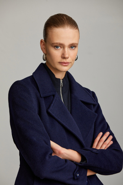 Saykı Woman Lacivert Kruvaze Yünlü Kaşe Manto - 12