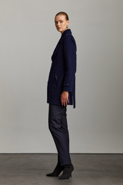 Saykı Woman Lacivert Kruvaze Yünlü Kaşe Manto - 13