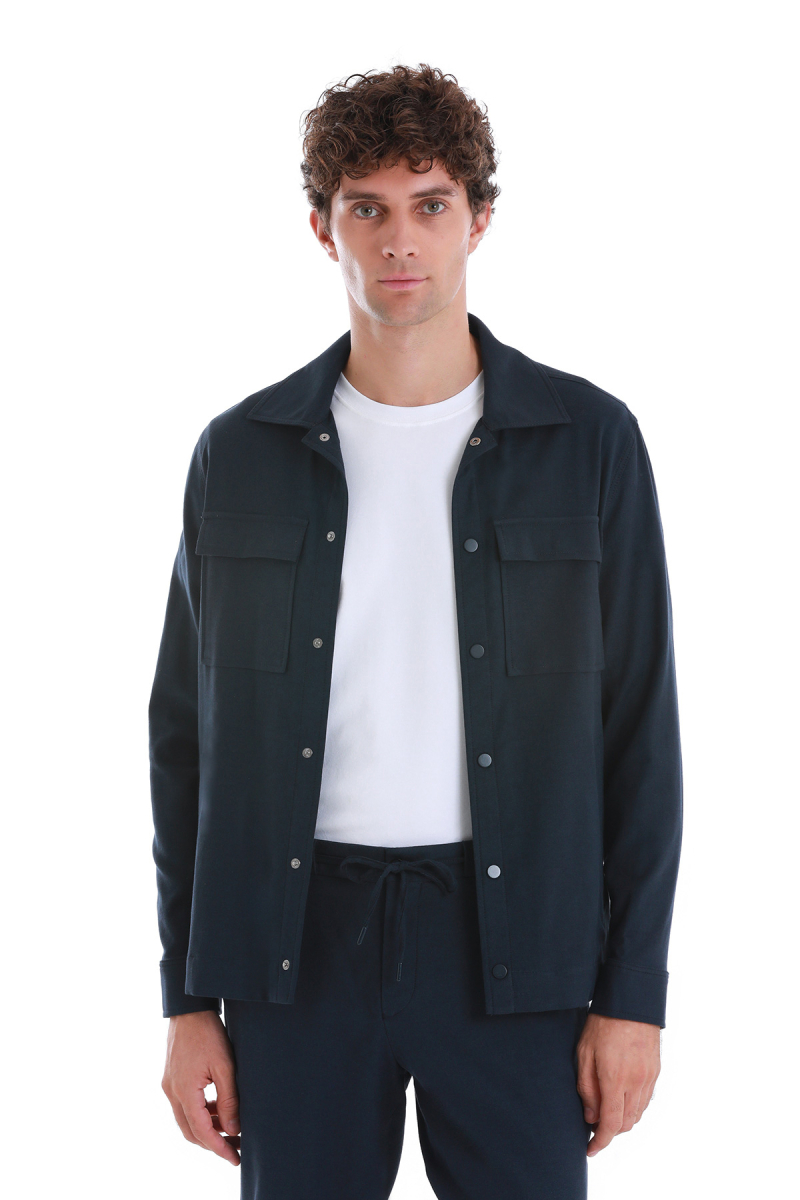Lacivert Slim Fit Mono Yaka Pamuklu Overshirt Takım - Hatem Saykı (1)