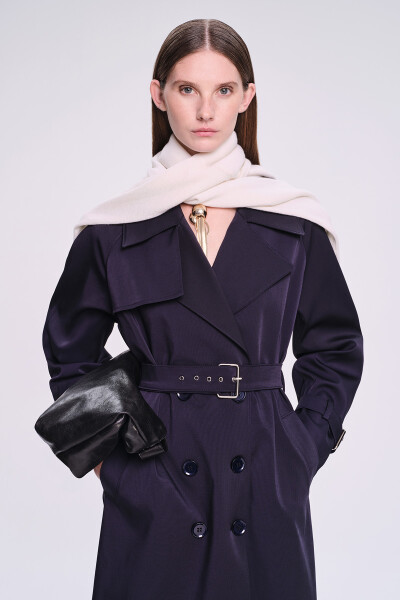 Saykı Woman Lacivert Slim Fit Mono Yaka Pamuklu Trençkot 