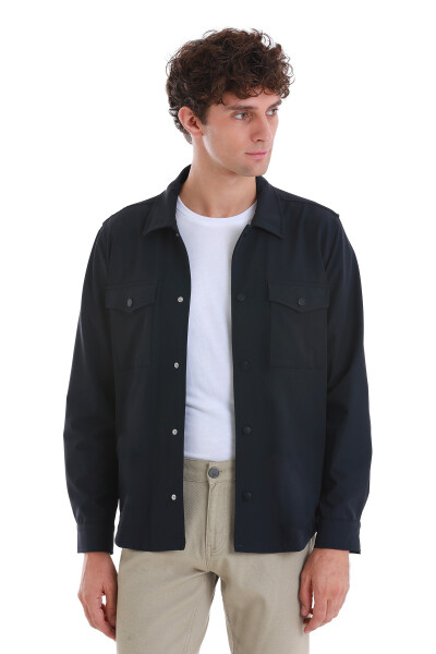 Lacivert Slim Fit Overshirt Gömlek Ceket - 3
