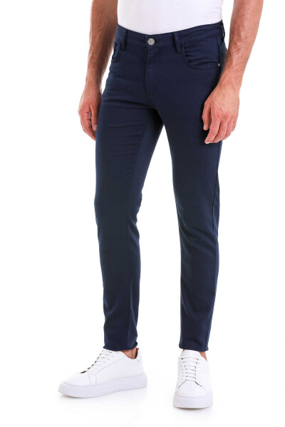 Lacivert Slim Fit Düz Pamuklu 5 Cep Kanvas Pantolon 