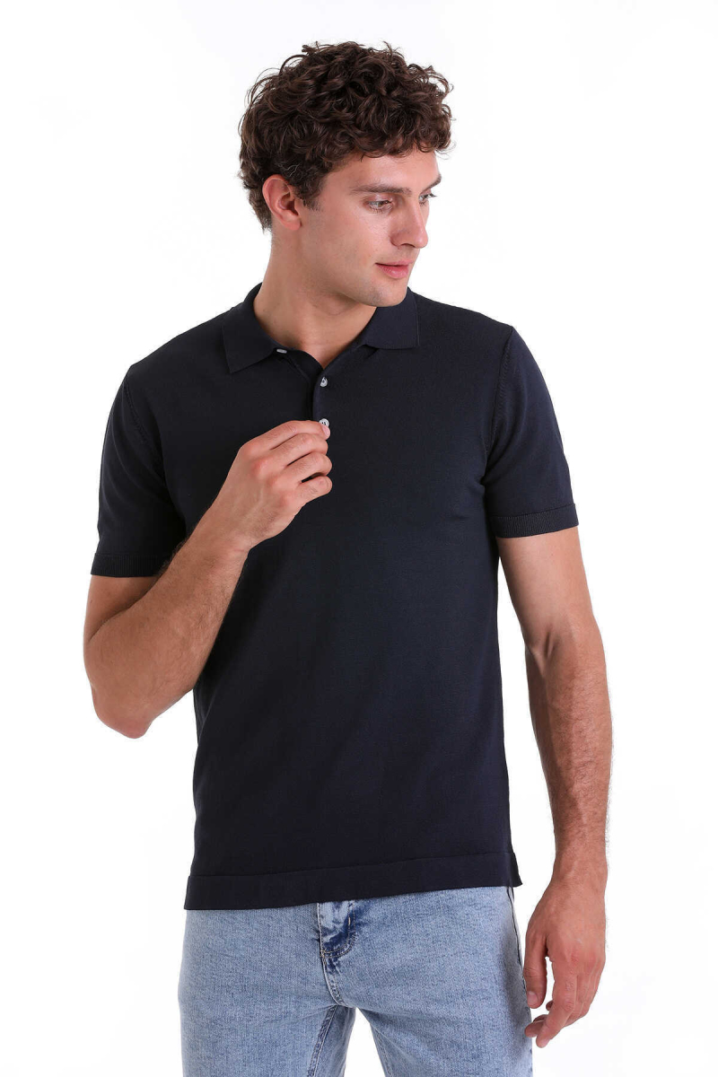 Lacivert Comfort Fit Polo Yaka Rayon Tişört - Hatem Saykı (1)