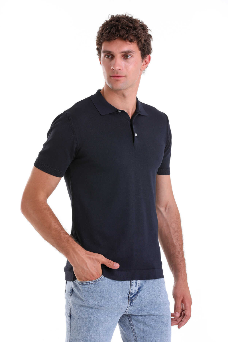 Lacivert Comfort Fit Polo Yaka Rayon Tişört - Hatem Saykı (1)