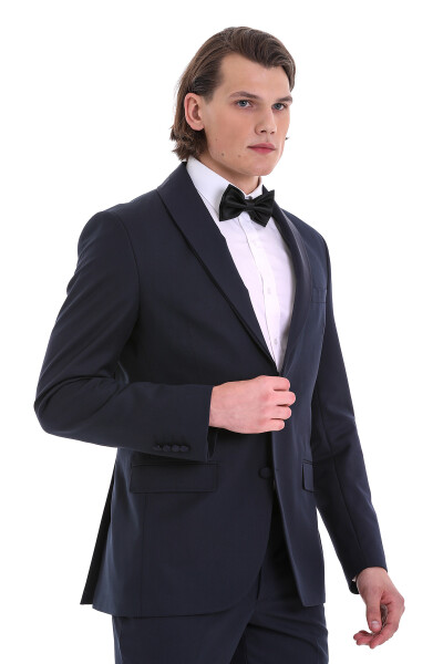 Lacivert Slim Fit Şal Yaka Klasik Smokin Damatlık - 3